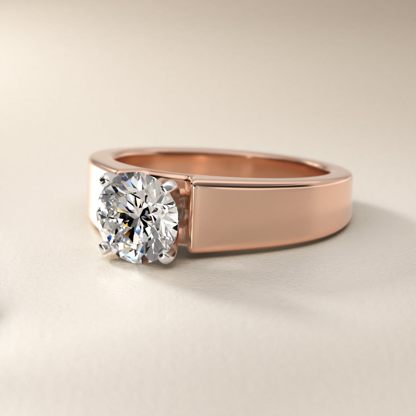 Wide Band Solitaire Engagement Ring in 14k Rose Gold (5mm) - Round Center