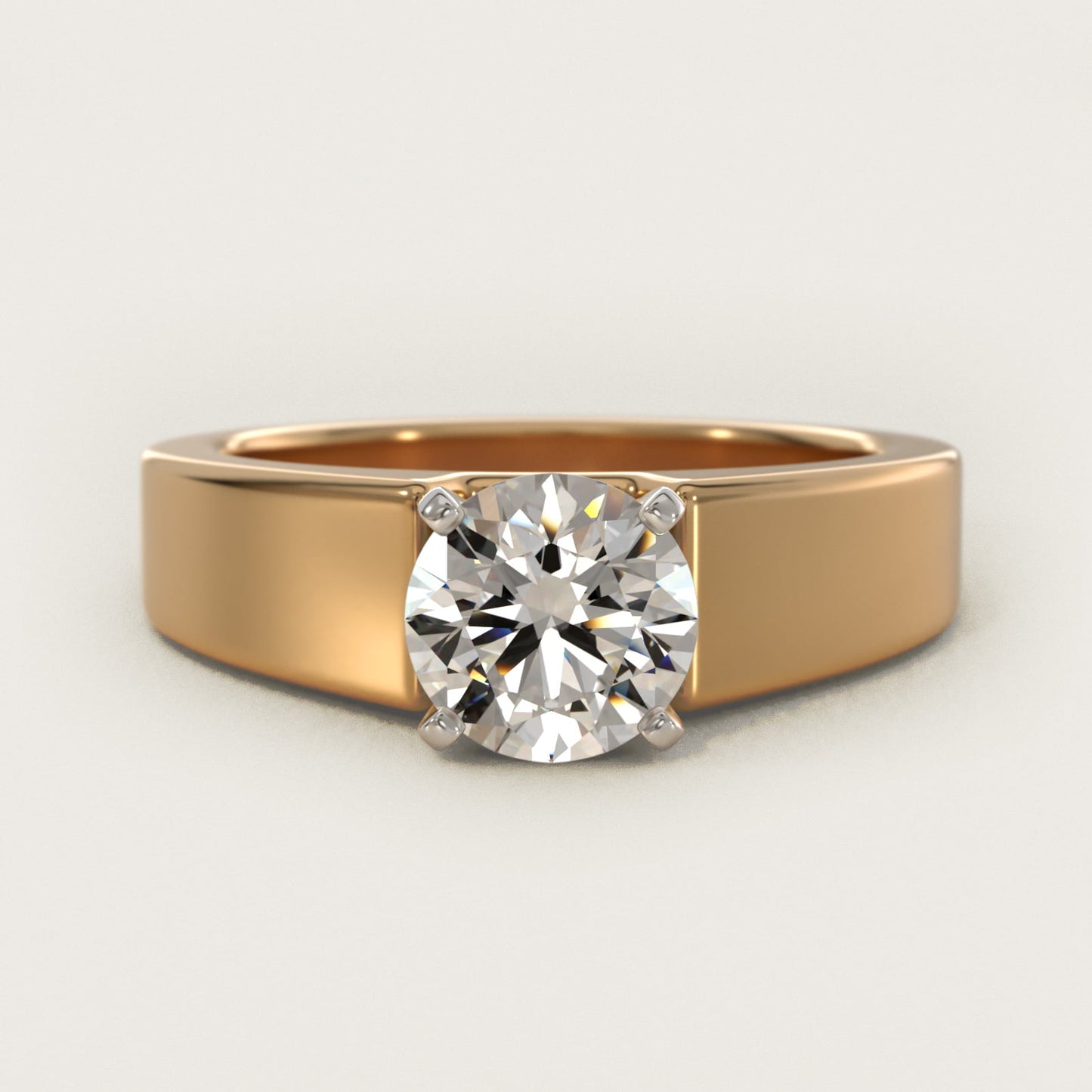 Wide Band Solitaire Engagement Ring in 14K Yellow Gold (5mm) - Round Center