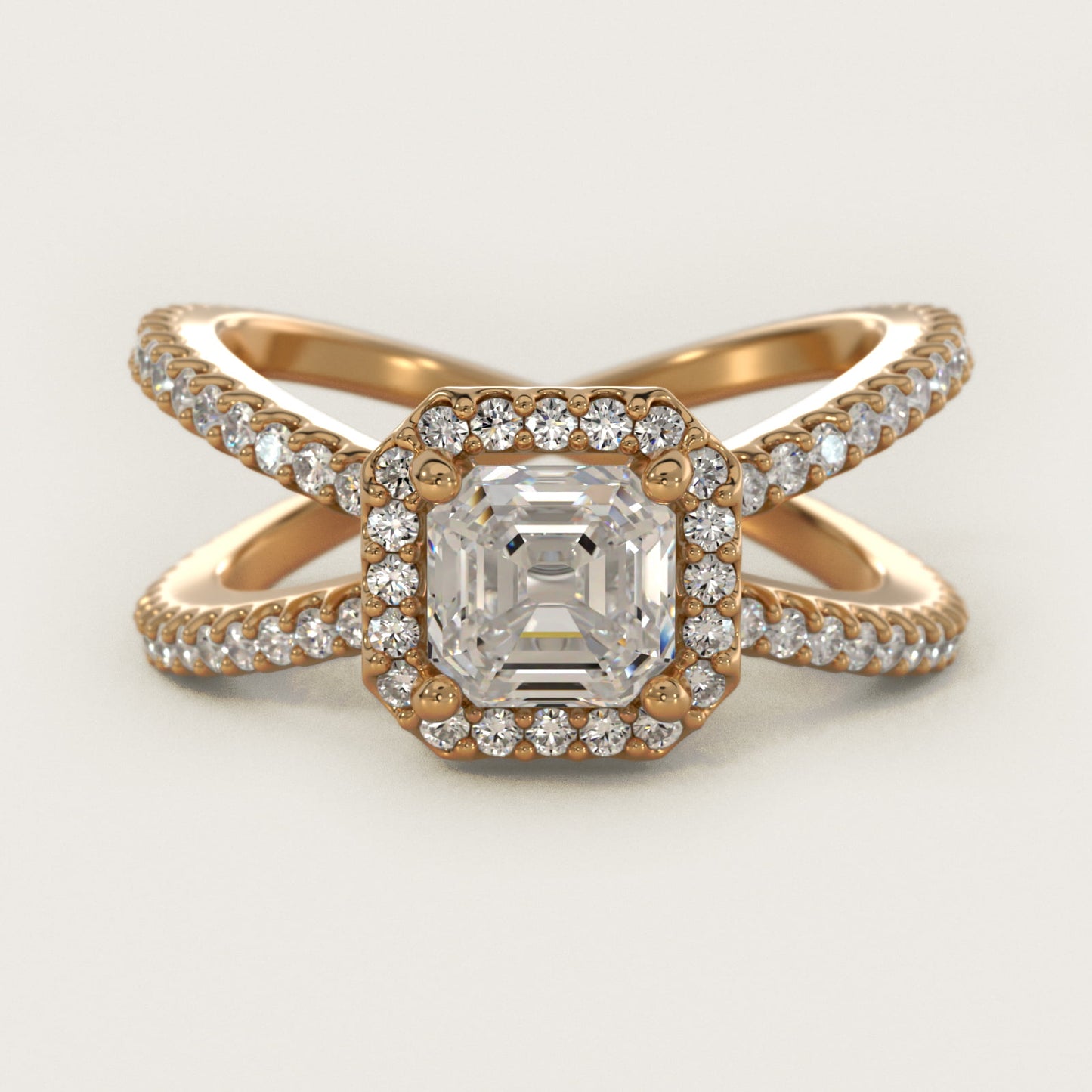 X Split Shank Hidden Halo Diamond Engagement Ring in 18k Yellow Gold (1/2 ct. tw.) - Asscher Center