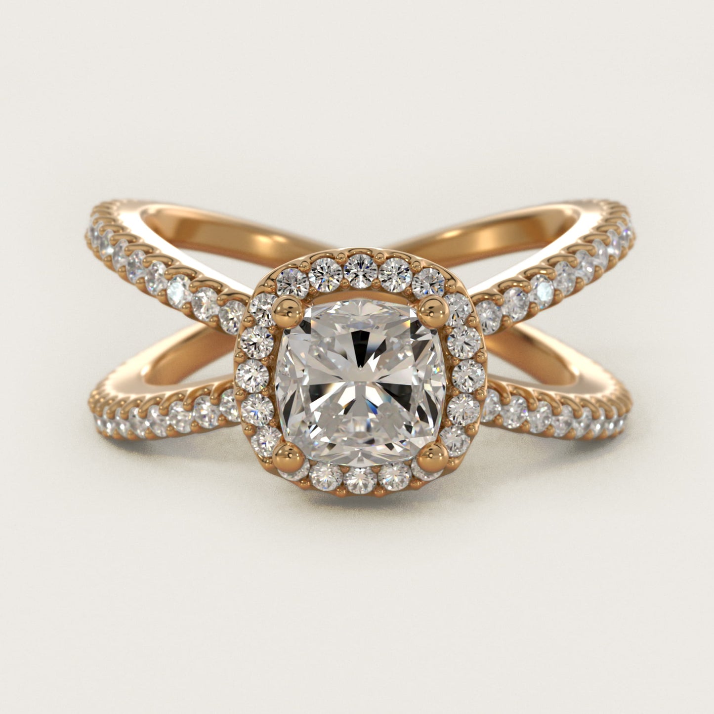 X Split Shank Hidden Halo Diamond Engagement Ring in 14k Yellow Gold (1/2 ct. tw.) - Cushion Center