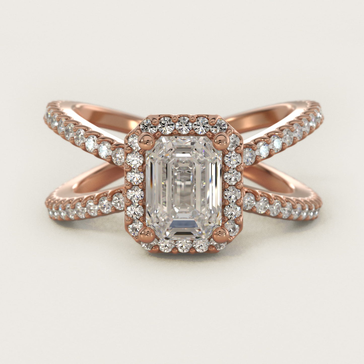 X Split Shank Hidden Halo Diamond Engagement Ring in 14k Rose Gold (1/2 ct. tw.) - Emerald Center