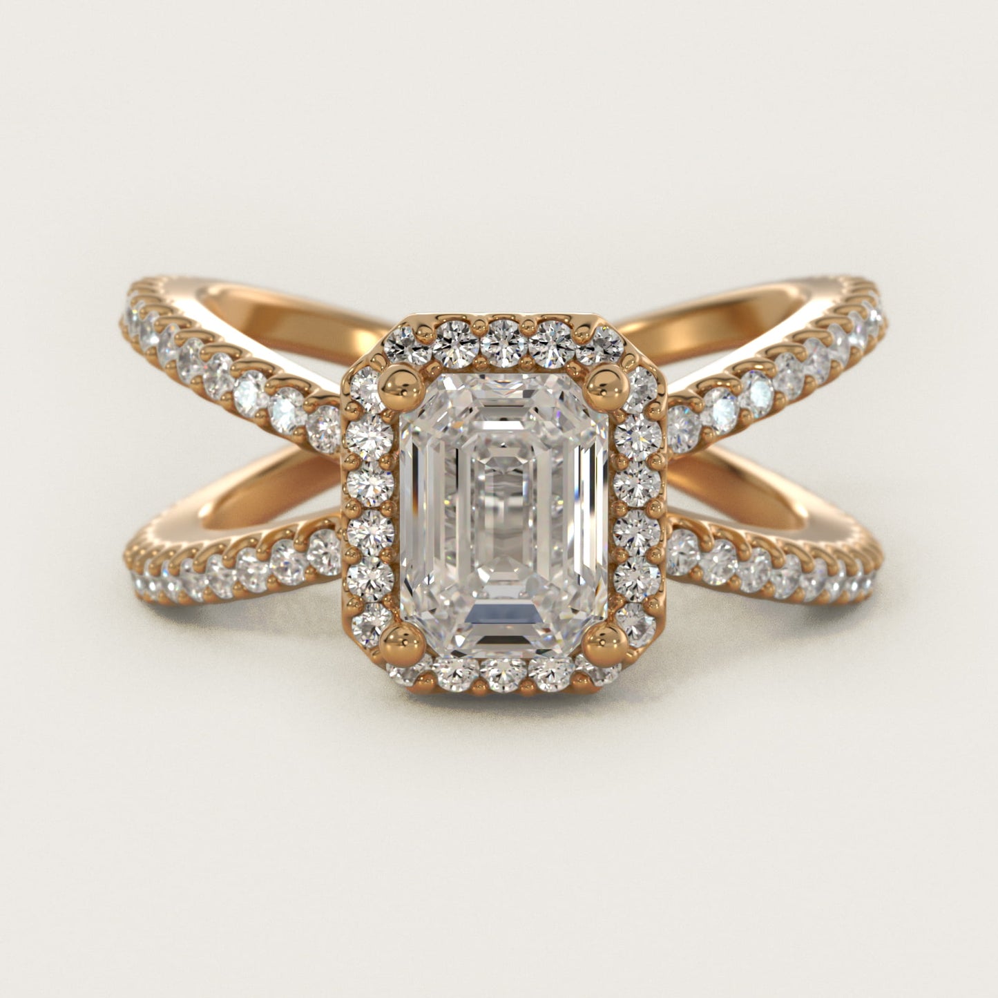 X Split Shank Hidden Halo Diamond Engagement Ring in 18k Yellow Gold (1/2 ct. tw.) - Emerald Center