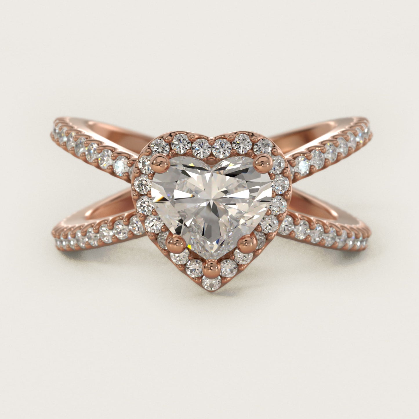 X Split Shank Hidden Halo Diamond Engagement Ring in 14k Rose Gold (1/2 ct. tw.) - Heart Center