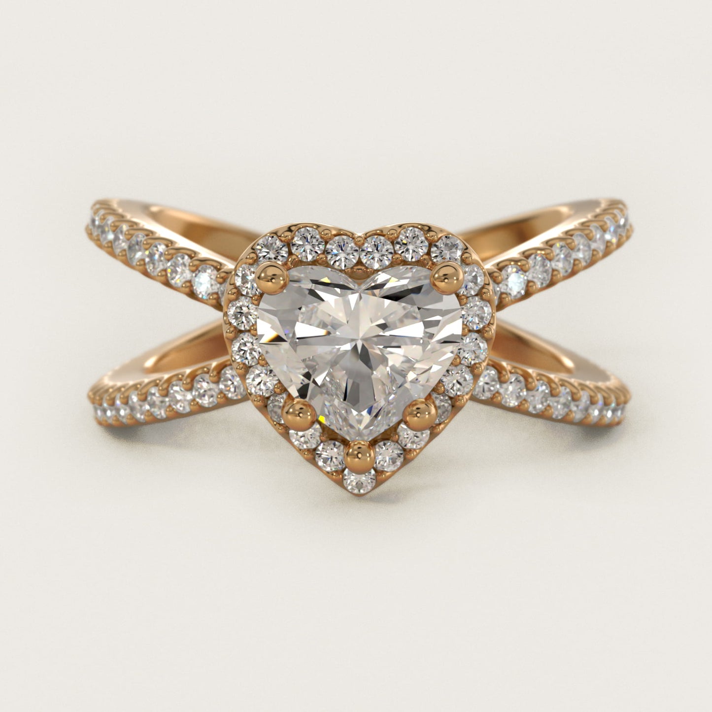 X Split Shank Hidden Halo Diamond Engagement Ring in 14k Yellow Gold (1/2 ct. tw.) - Heart Center