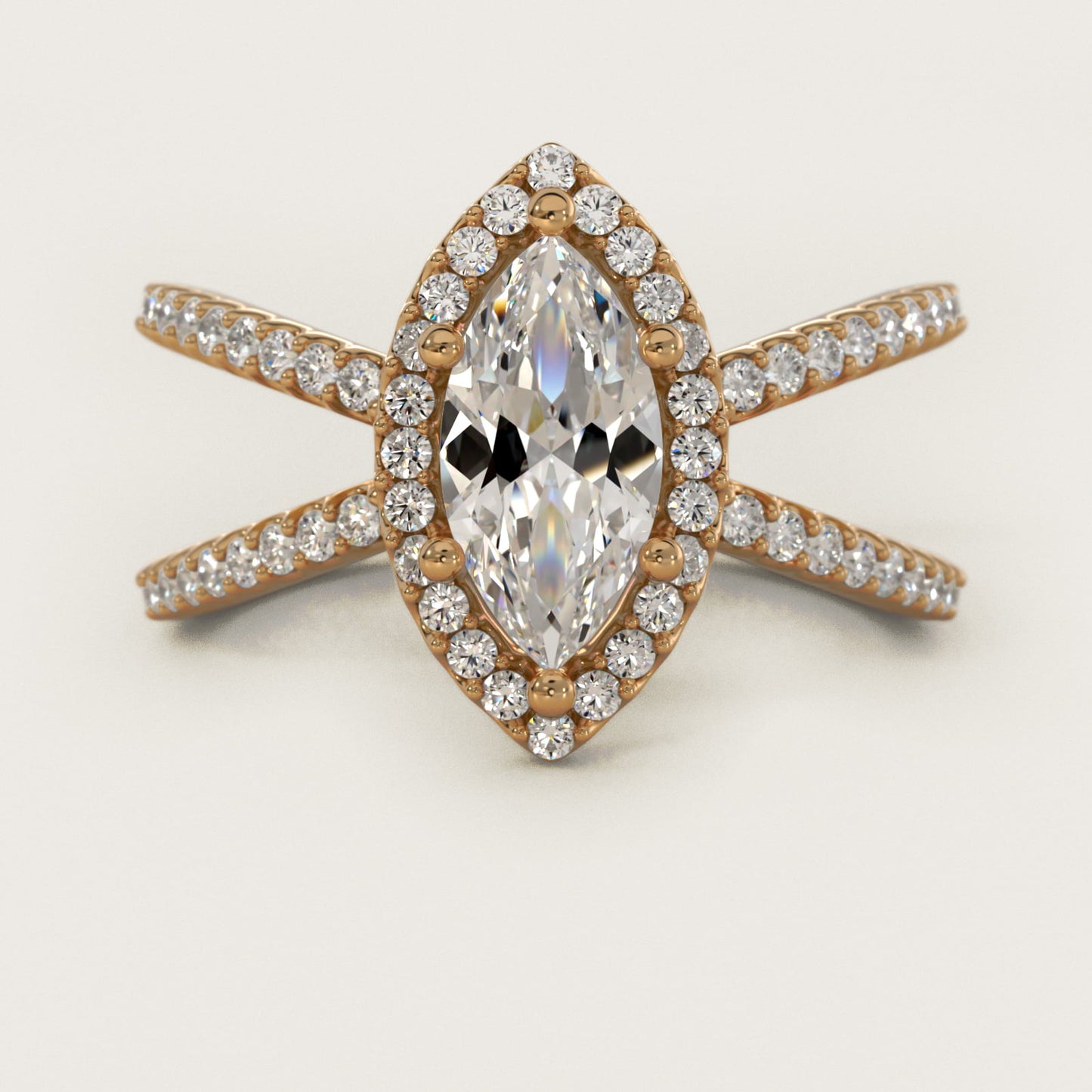 X Split Shank Hidden Halo Diamond Engagement Ring in 14k Yellow Gold (1/2 ct. tw.) - Marquise Center