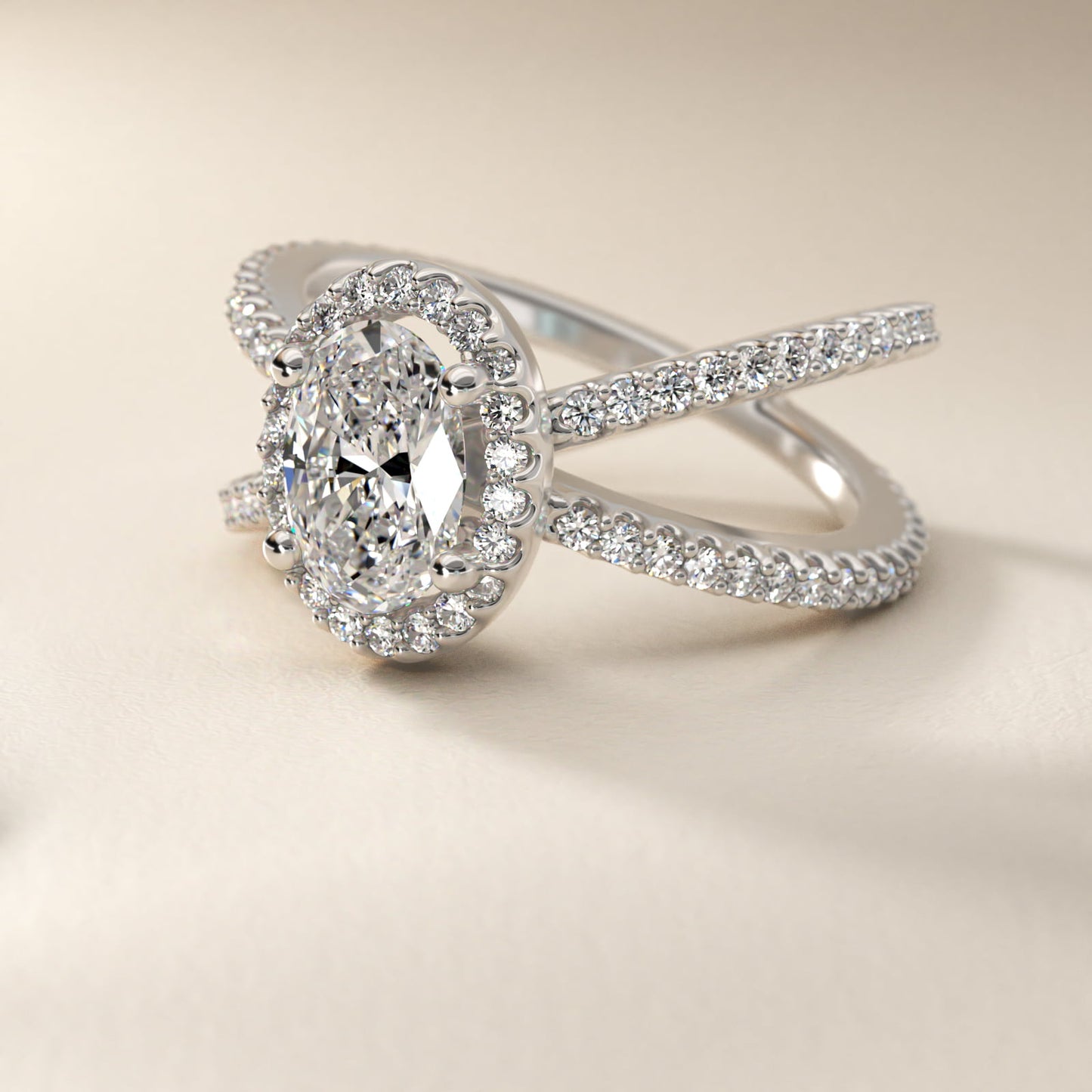X Split Shank Hidden Halo Diamond Engagement Ring in Platinum (1/2 ct. tw.) - Oval Center