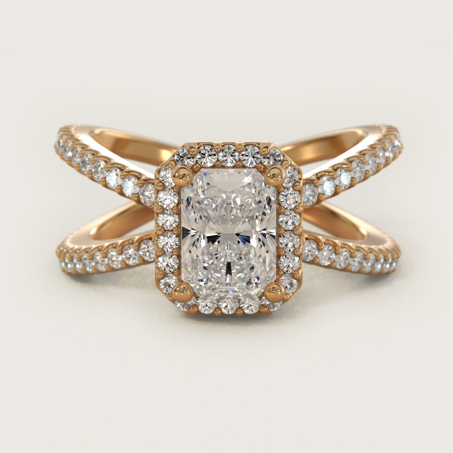 X Split Shank Hidden Halo Diamond Engagement Ring in 14k Yellow Gold (1/2 ct. tw.) - Radiant Center