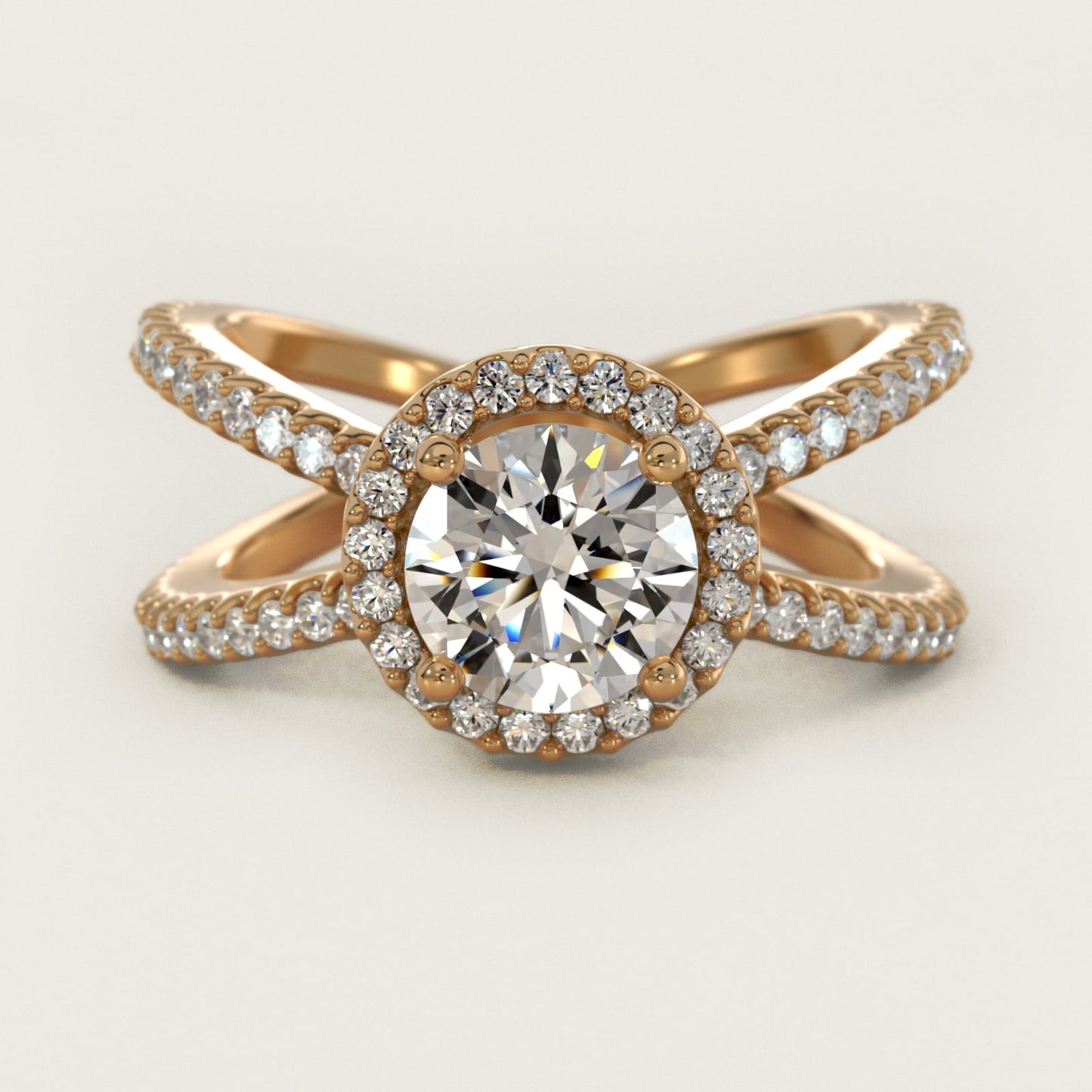 X Split Shank Hidden Halo Diamond Engagement Ring in 18k Yellow Gold (1/2 ct. tw.) - Round Center
