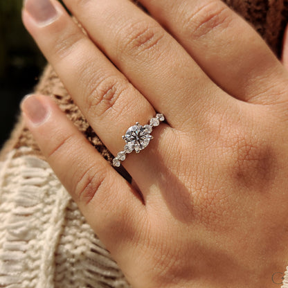 Round Brilliant Cut Diamond Ring With Round Cut Side Stones