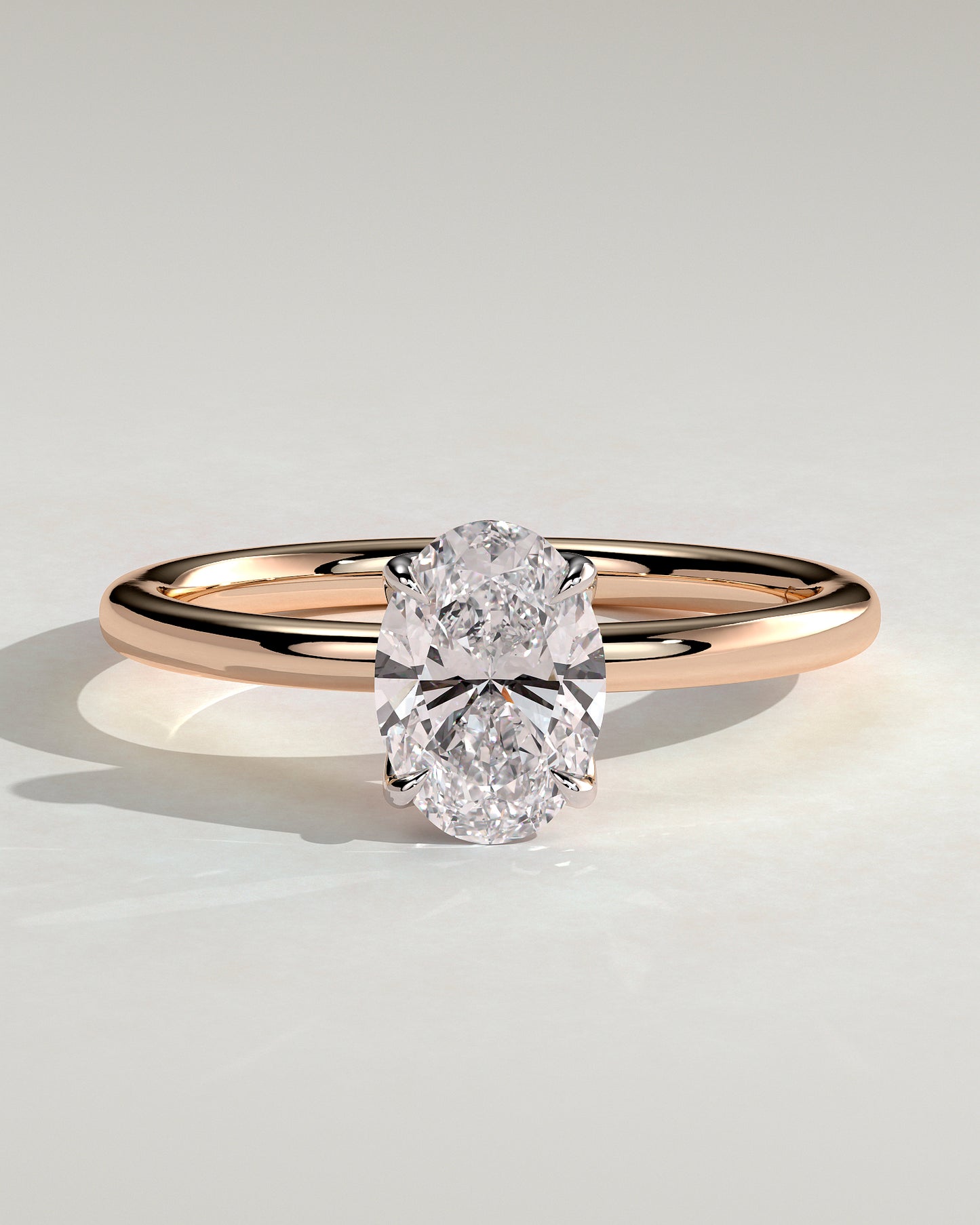 Aurelie - Oval Claw Solitaire with Petal Gallery and Accent Leaf Detail Engagement Ring - Rose Two-Tone