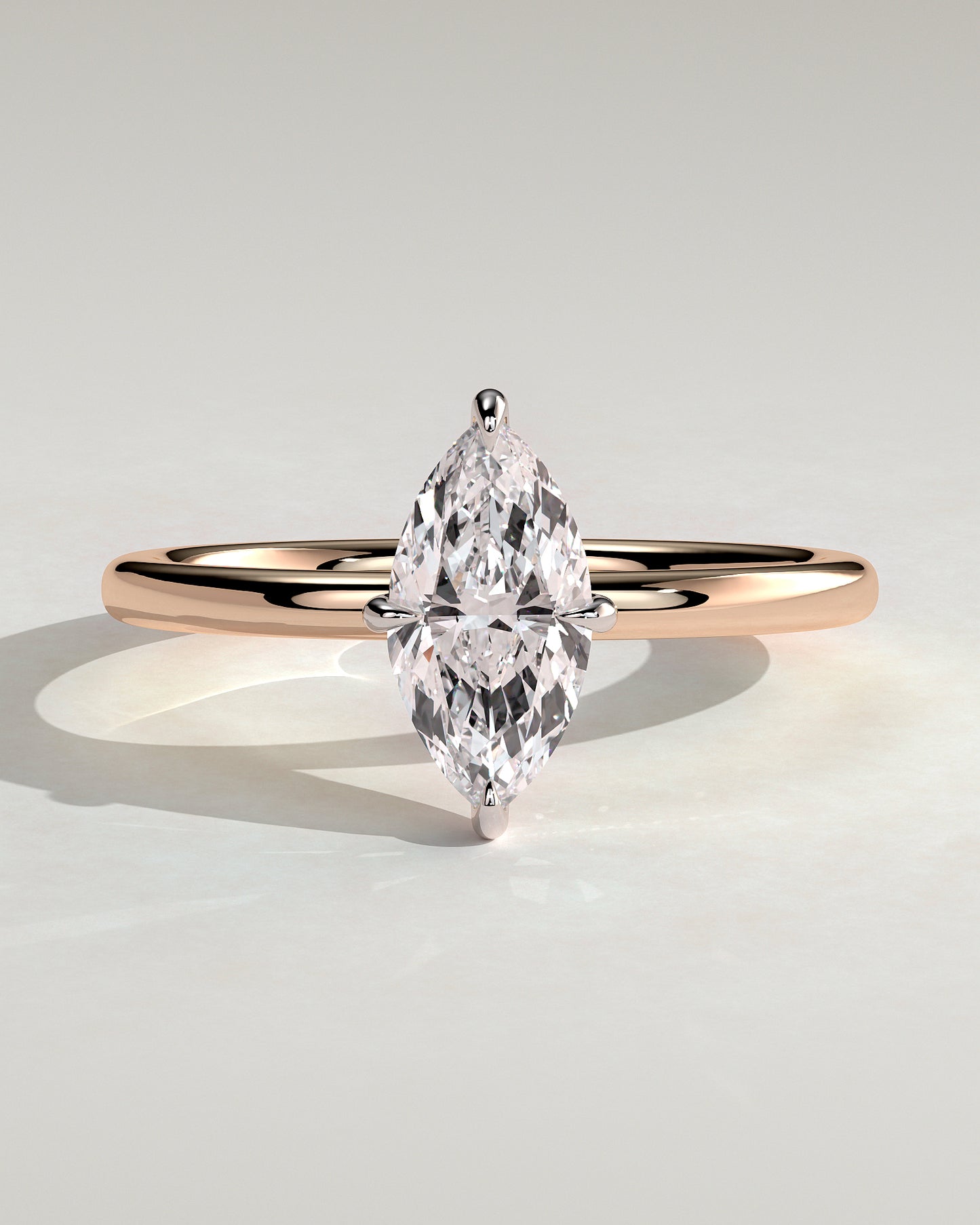Hellen - Marquise Claw Solitaire with Hidden Halo Engagement Ring - Rose Two-Tone