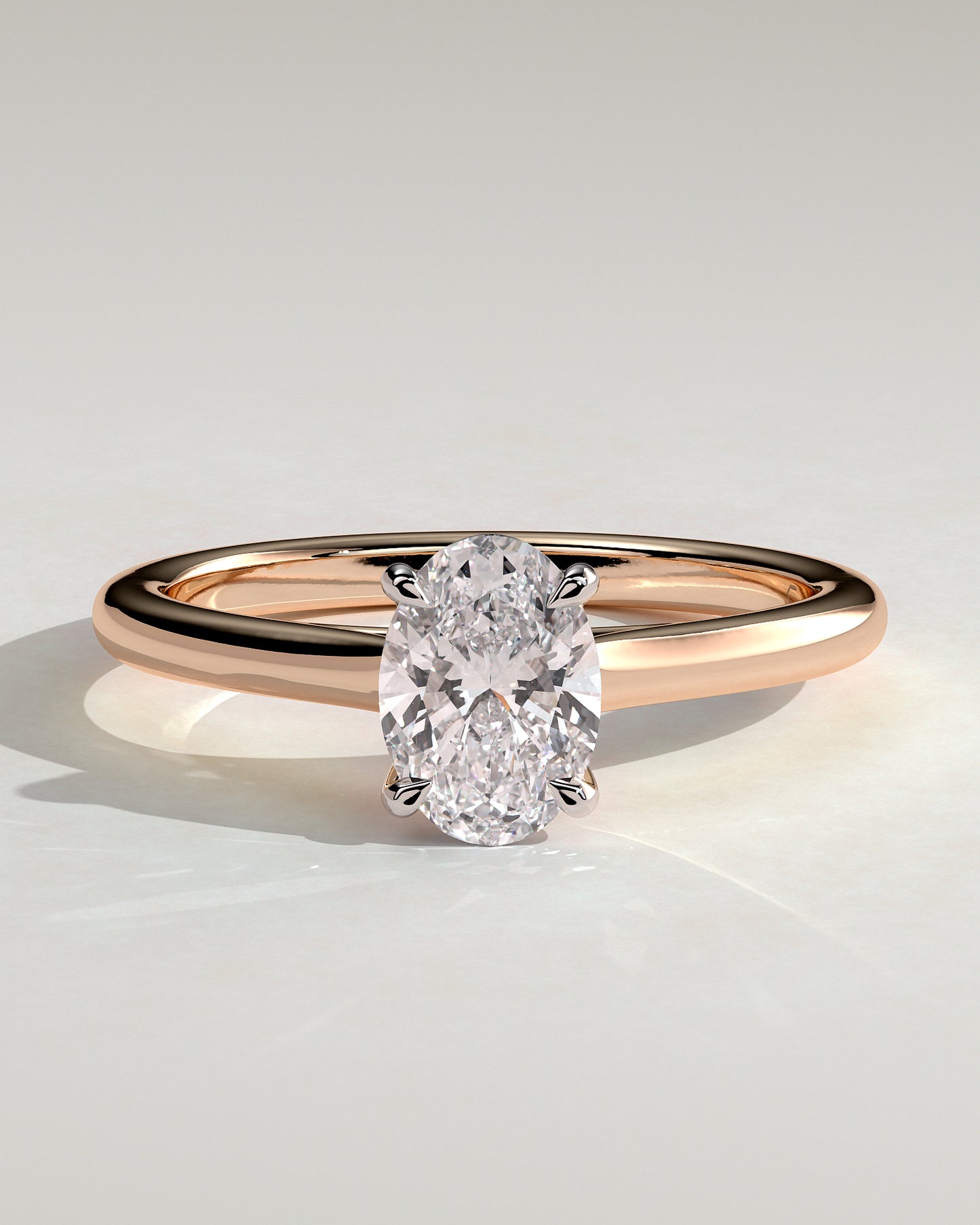 Hilary - Oval Claw Solitaire with Cathedral High Setting Engagement Ring - Rose Two-Tone
