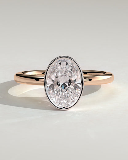 Armani - Oval Bezel Solitaire with Petal Gallery Engagement Ring - Rose Two-Tone
