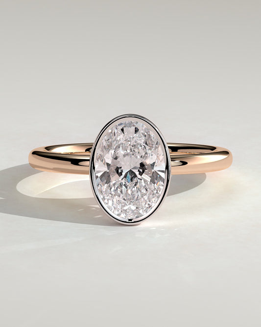 Armani - Oval Bezel Solitaire with Petal Gallery Engagement Ring - Rose Two-Tone
