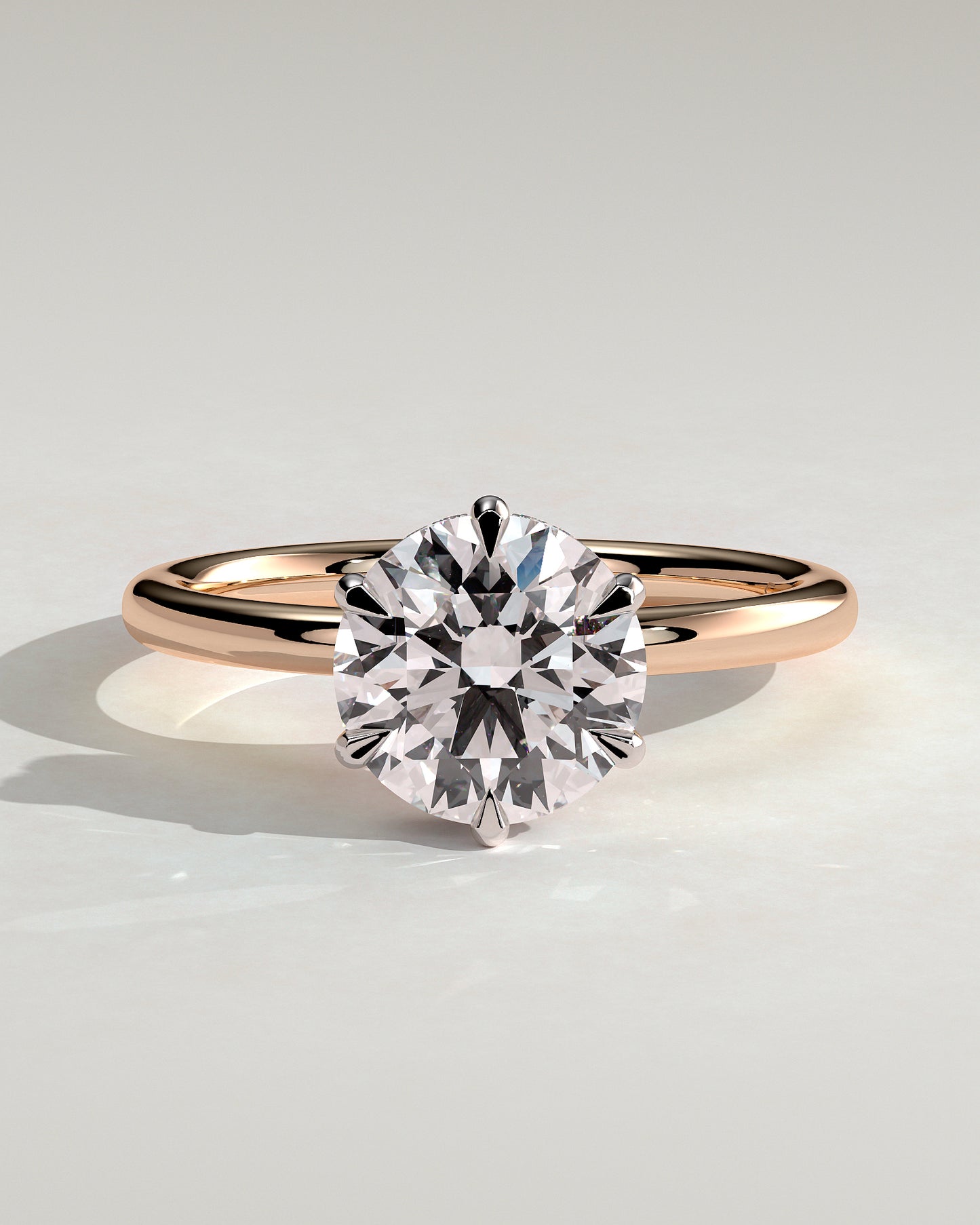 Aria - Round Claw Solitaire with Wrap Around Hidden Halo Engagement Ring - Rose Two-Tone - Rose Two-Tone 2ct