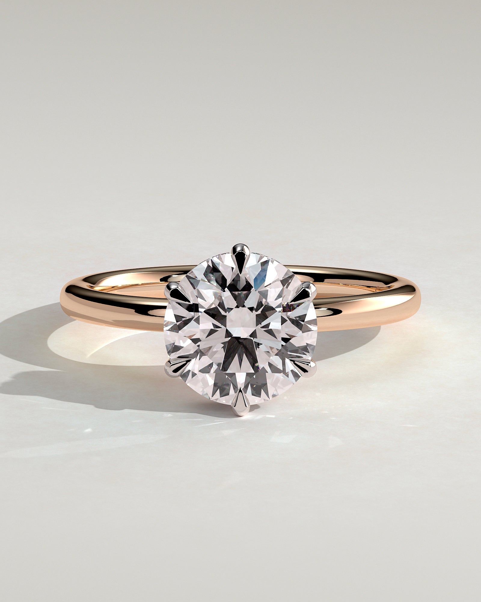Aria - Round Claw Solitaire with Wrap Around Hidden Halo Engagement Ring - Rose Two-Tone - Rose Two-Tone 2ct