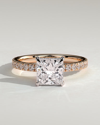 Annie - Princess Claw Solitaire with Hidden Halo and Pave Band Engagement Ring - Rose Two-Tone - rose two-tone - Lara Jewels