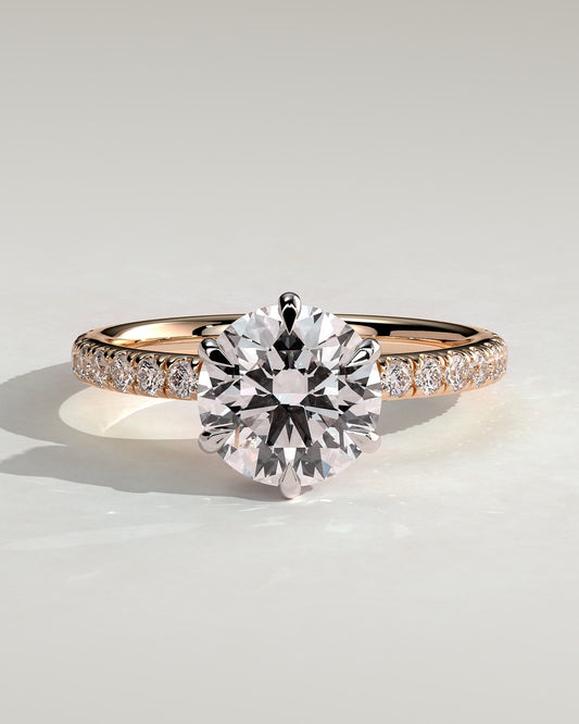 Amanda - Round Claw Solitaire with Wrap Around Hidden Halo and Pave Band Engagement Ring - Rose Two-Tone - rose two-tone - Lara Jewels