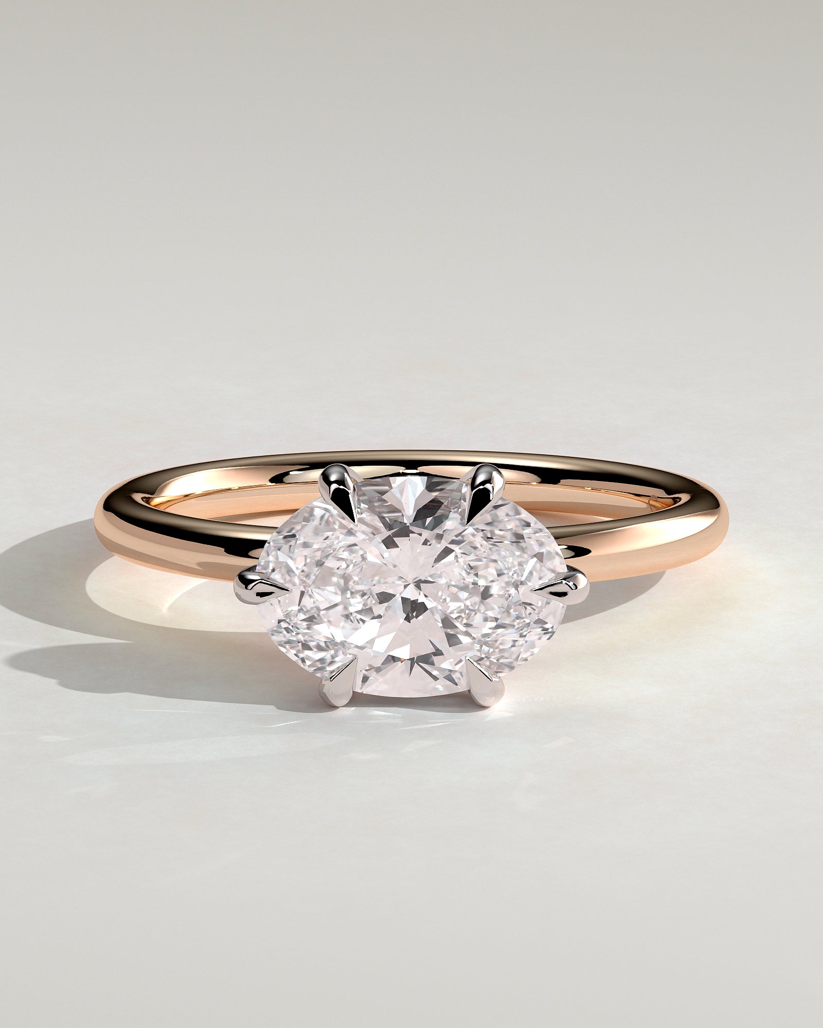 Allison - Oval East West Claw Solitaire Engagement Ring - Rose Two-Tone - Rose Two-Tone 2ct