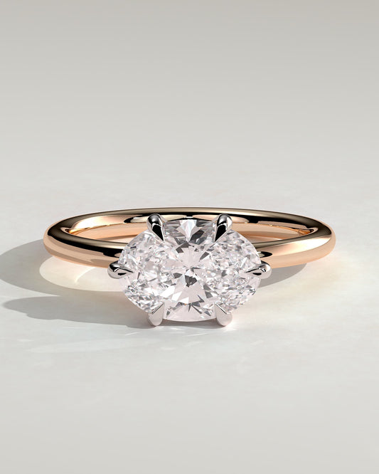 Allison - Oval East West Claw Solitaire Engagement Ring - Rose Two-Tone - rose two-tone - Lara Jewels