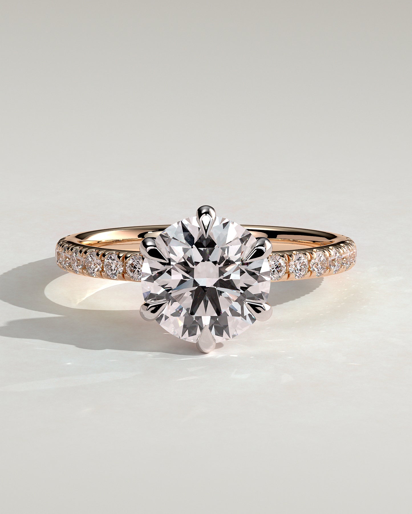 Alexandria - Round Claw Solitaire with Pave Band Engagement Ring - Rose Two-Tone - Rose Two-Tone 2ct
