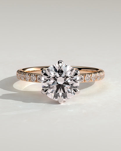 Alexandria - Round Claw Solitaire with Pave Band Engagement Ring - Rose Two-Tone - rose two-tone - Lara Jewels