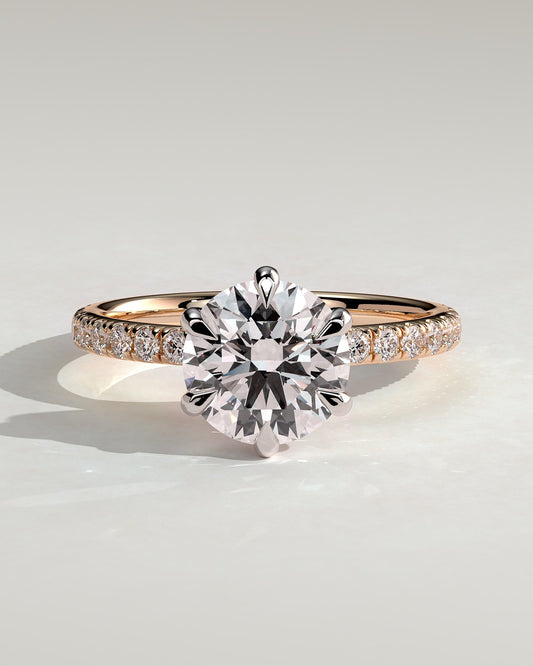 Alexandria - Round Claw Solitaire with Pave Band Engagement Ring - Rose Two-Tone - rose two-tone - Lara Jewels