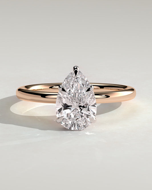 Ainsley - Pear Claw Solitaire with Wrap Around Hidden Halo Engagement Ring - Rose Two-Tone - rose two-tone - Lara Jewels