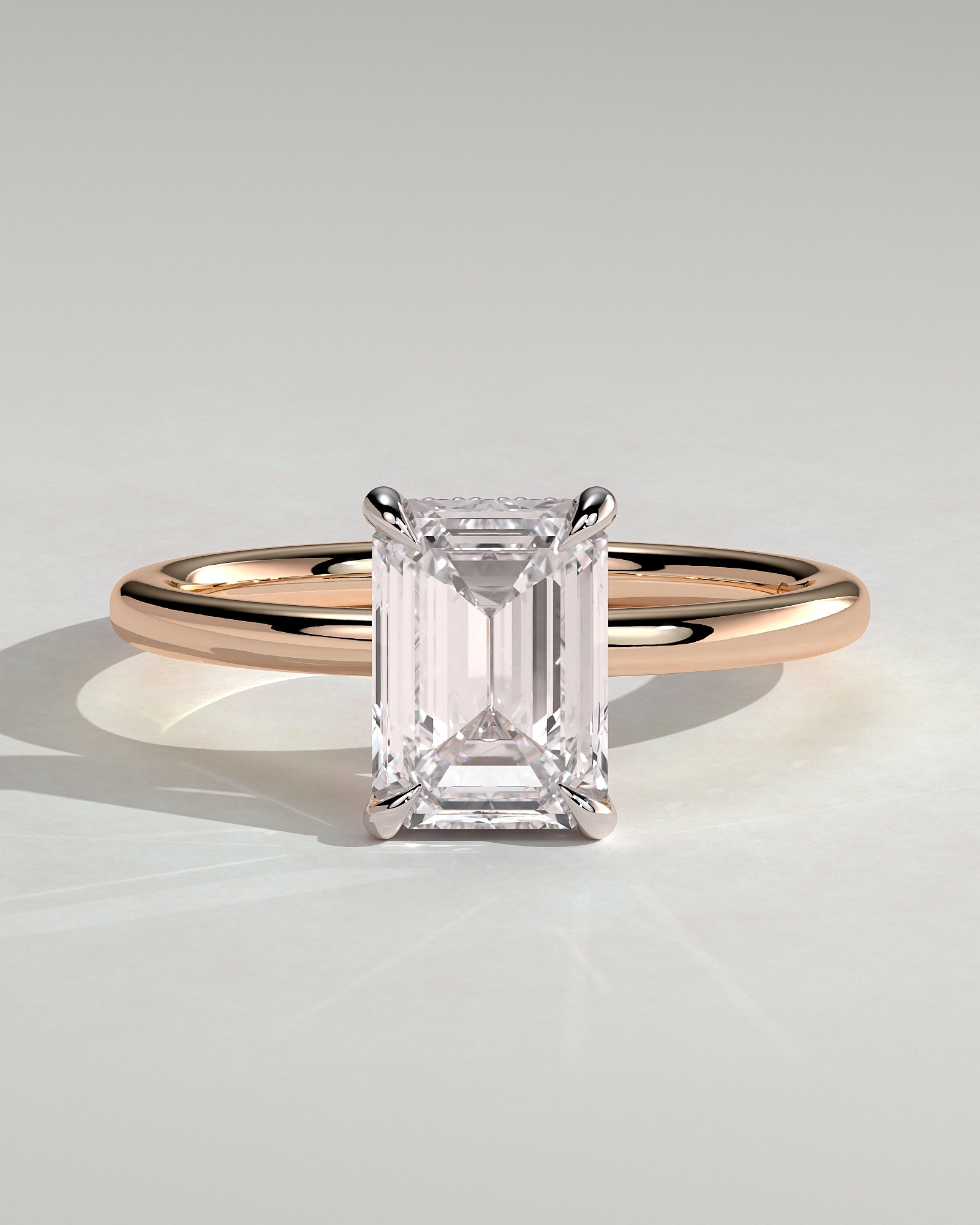 Alice - Emerald Claw Solitaire with Hidden Halo Engagement Ring - Rose Two-Tone - Rose Two-Tone 2ct