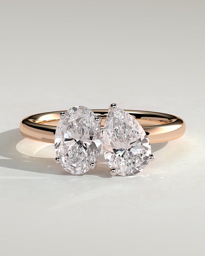 April - Pear and Oval Claw Toi et Moi Engagement Ring - Rose Two-Tone - rose two-tone - Lara Jewels