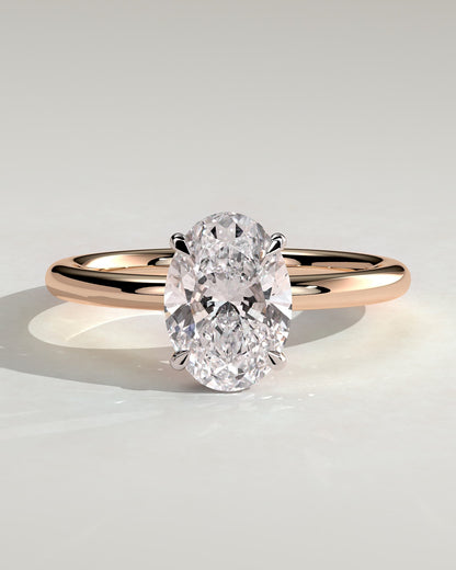 Cecilia - Oval Claw Solitaire with Wrap Around Hidden Halo Engagement Ring - Rose Two-Tone