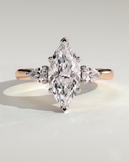 Hannah - Marquise Claw Trilogy with Pear Side Stones and Hidden Halo Engagement Ring - Rose Two-Tone
