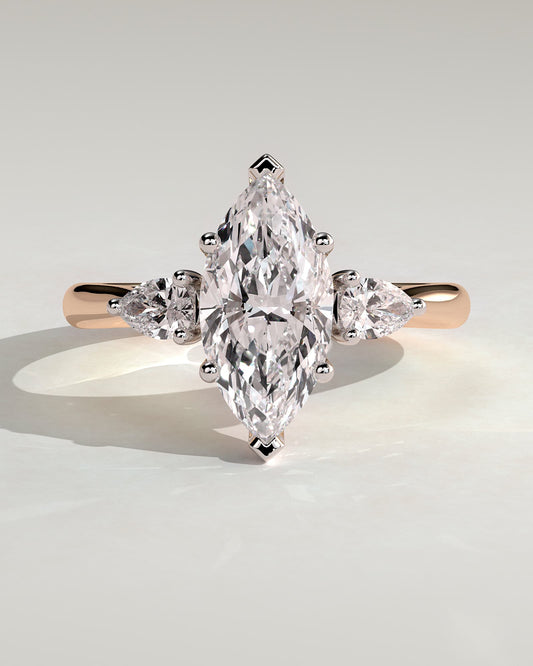 Hannah - Marquise Claw Trilogy with Pear Side Stones and Hidden Halo Engagement Ring - Rose Two-Tone