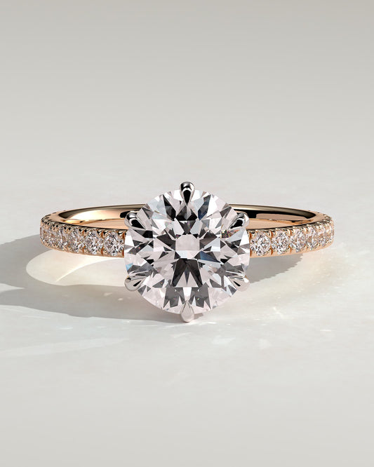 Naomi - Round Claw Solitaire with Crown Gallery and Pave Band Engagement Ring - Rose Two-Tone