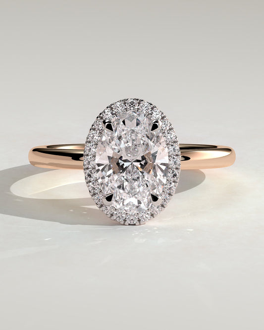 Phoebe - Oval Claw Solitaire with Halo Engagement Ring - Rose Two-Tone