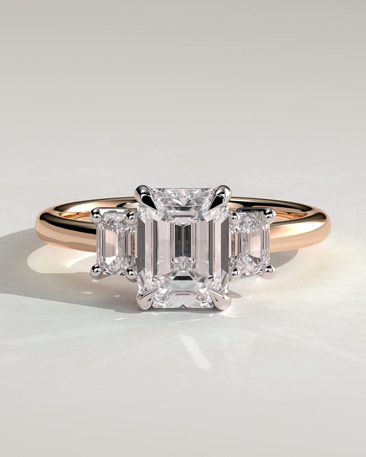 Silvana - Emerald Claw Trilogy with Emerald Side Stones and Low Setting Engagement Ring - Rose Two-Tone