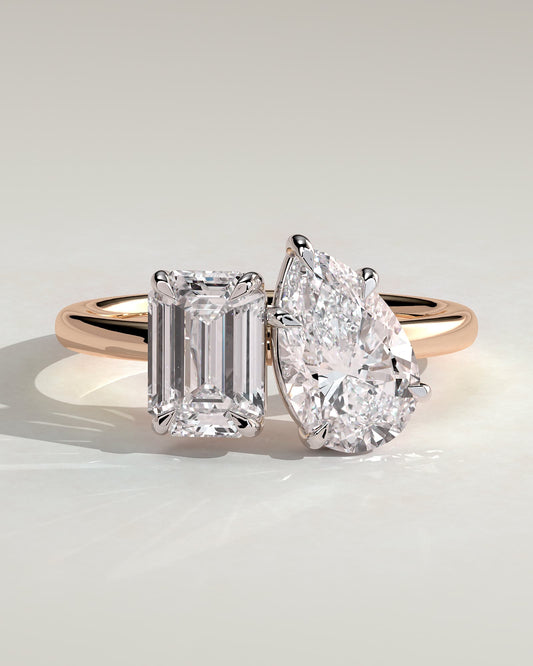 Tahlia - Emerald and Pear Claw Toi et Moi with Hidden Halo Engagement Ring - Rose Two-Tone