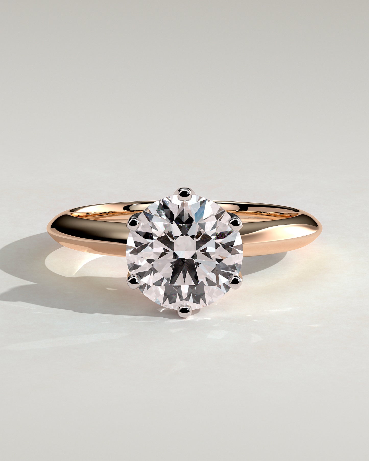 Caroline - Round Claw Solitaire with Knife Edge Band Engagement Ring - Rose Two-Tone - Rose Two-Tone 2ct