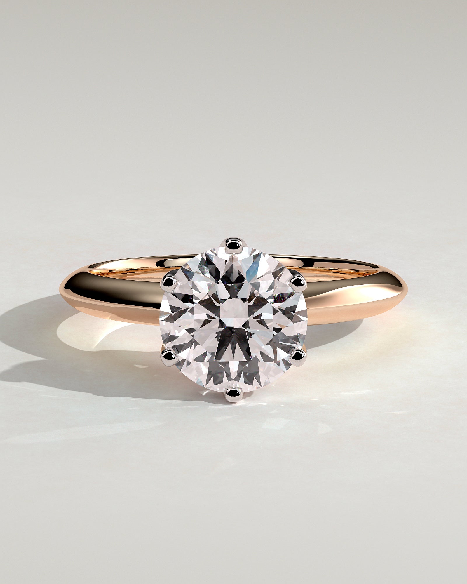 Caroline - Round Claw Solitaire with Knife Edge Band Engagement Ring - Rose Two-Tone - Rose Two-Tone 2ct