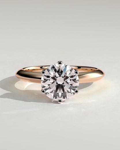 Caroline - Round Claw Solitaire with Knife Edge Band Engagement Ring - Rose Two-Tone
