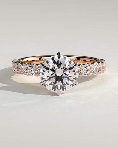 Quinn - Round Claw Solitaire with Half Eternity Band Engagement Ring - Rose Two-Tone