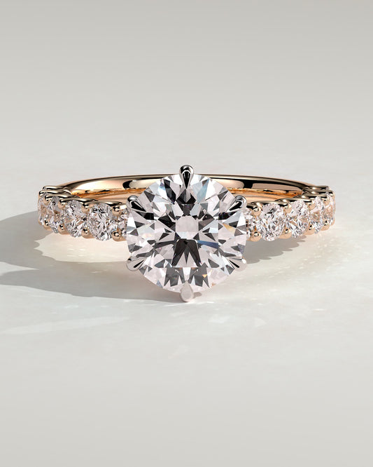 Quinn - Round Claw Solitaire with Half Eternity Band Engagement Ring - Rose Two-Tone