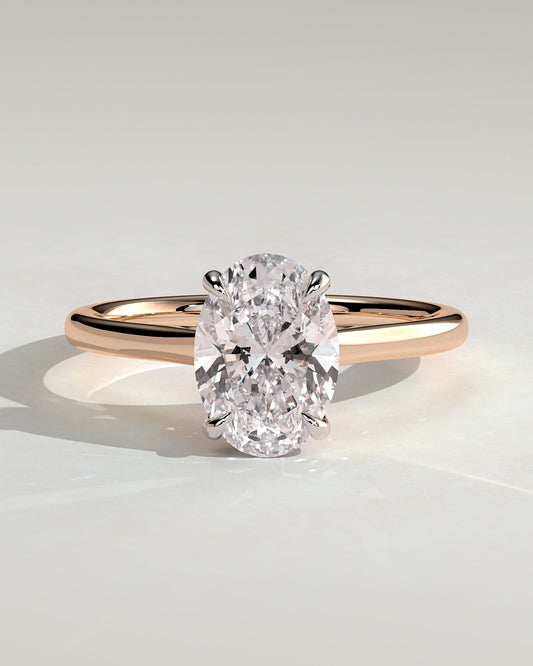 Scarlett - Oval Claw Solitaire with Hidden Halo and Cathedral High Setting Engagement Ring - Rose Two-Tone