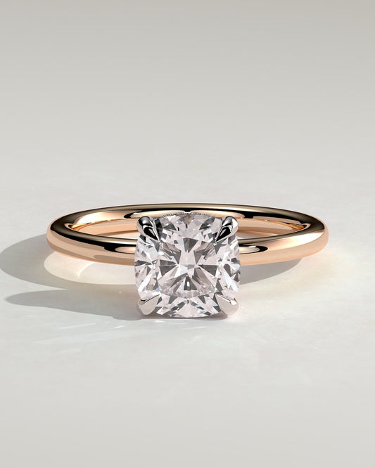 Rosie - Cushion Claw Solitaire with Hidden Halo Engagement Ring - Rose Two-Tone