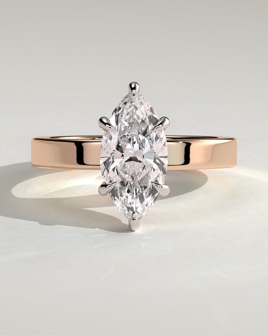 Aisha - Marquise Claw Solitaire with Flat Cigar Band and Hidden Halo Engagement Ring - Rose Two-Tone - rose two-tone - Lara Jewels