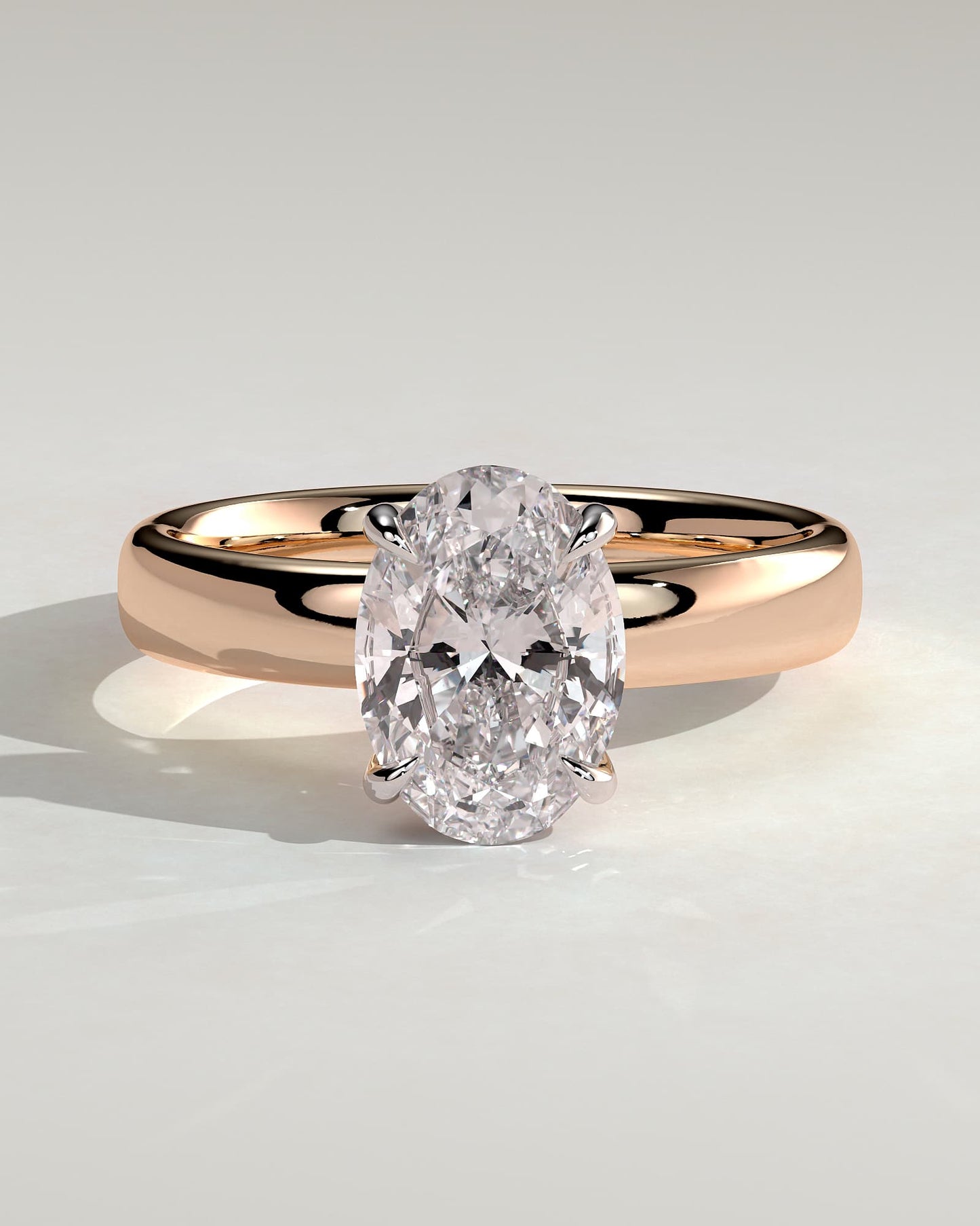 Bronte - Oval Claw Solitaire with Cigar Band and Hidden Halo Engagement Ring - Rose Two-Tone