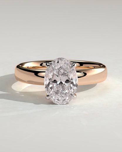 Bronte - Oval Claw Solitaire with Cigar Band and Hidden Halo Engagement Ring - Rose Two-Tone