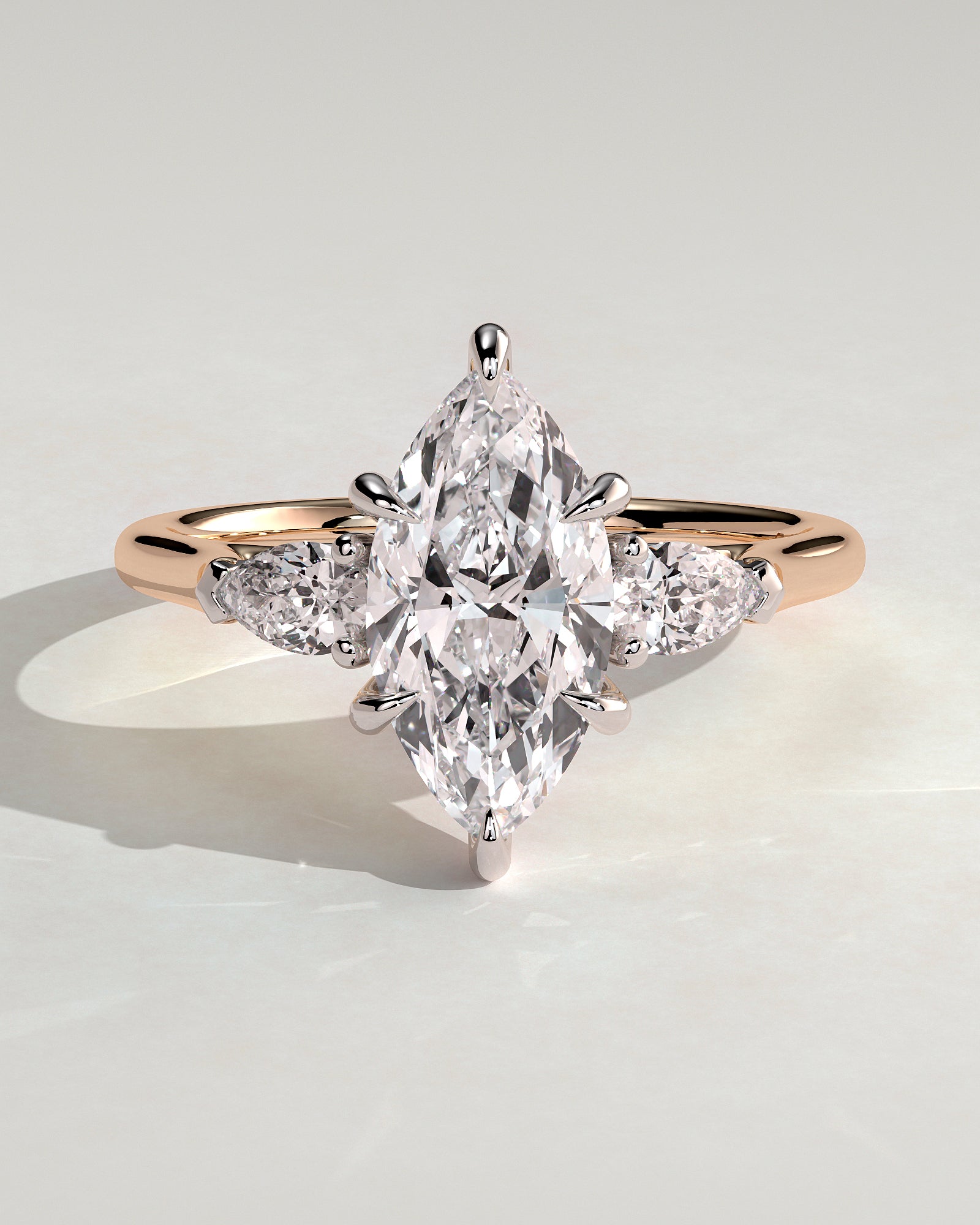 Chantelle - Marquise Claw Trilogy with Pear Side Stones and Cathedral Setting Engagement Ring - Rose Two-Tone - Rose Two-Tone 2ct