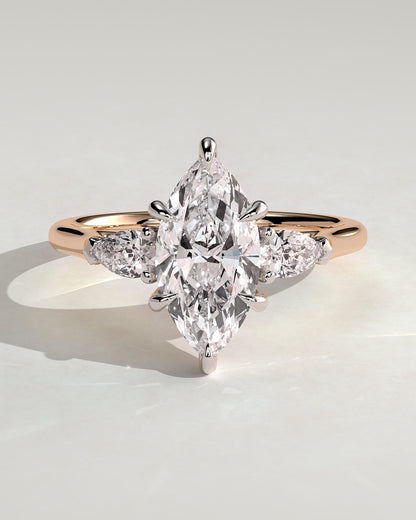 Chantelle - Marquise Claw Trilogy with Pear Side Stones and Cathedral Setting Engagement Ring - Rose Two-Tone