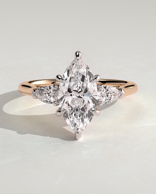 Chantelle - Marquise Claw Trilogy with Pear Side Stones and Cathedral Setting Engagement Ring - Rose Two-Tone